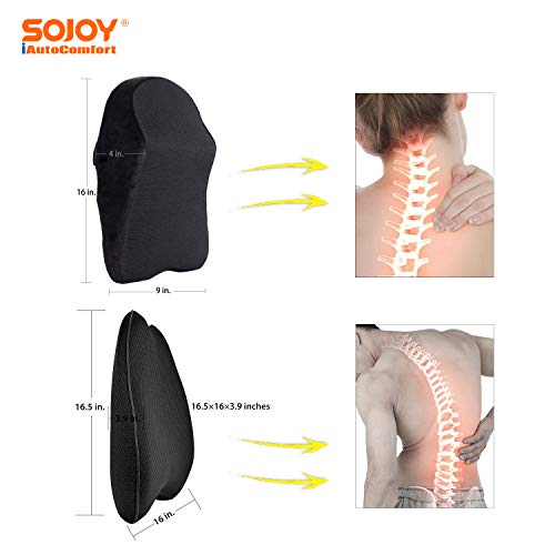 Sojoy Patented Universal Ergonomic Streamlining Car Seat/Cushion Lumbar and Neck Support (17x13x6)