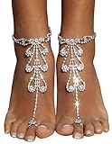Bellady Ladies 2 PC Sparking Foot Anklet Chain with Rhinestone Bride Bridesmaid Beach Wedding Foot Jewelry for Woman Toe Ring Bracelet, Silver Style 2