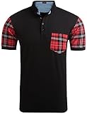 Coofandy Men's Casual Short Sleeve Polo Shirt Contrast Plaid T-Shirt
