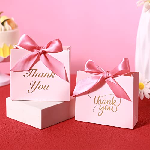 VGOODALL 24PCS Small Thank You Gift Bags, Mini Party Favor Bags Pink Candy Bags Treat Boxes Paper Gift Bags with Bow Ribbon for Wedding Valentine\'s Day Bridal Baby Shower Birthday Party
