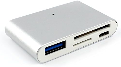 Type C Hub USB3 Charging Card Reader Drive, 4 in 1 Combo with USB 3.0 Ports, SD MicroSD, Aluminum Adapter for Appple MacBook Pro 2016/2017, Chromebook, Flash Drives and Other Type-C Devices (Silver)