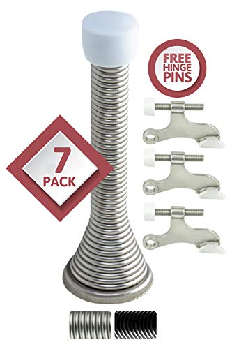 Jack N' Drill (3 â…›) Spring Door Stopper (7 Pack) w/ 3X Hinge Pin Door Stops | Flexi Heavy Duty Door Stop for Home, Office - Rustproof, Bendable Spring Steel & Durable Rubber Tips