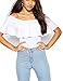 May&Maya Women's Off Shoulder with Ruffle Overlay Bodysuit (M, White)