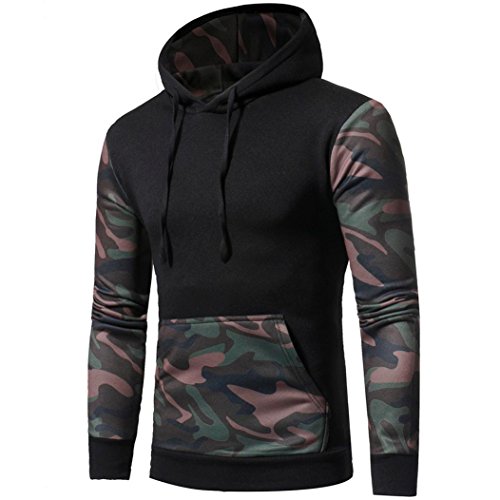 Gillberry Mens Shirt, Men's Camouflage Long Sleeve Hooded Sweatshirt Tops Jacket Coat Outwear (XXL, Black)
