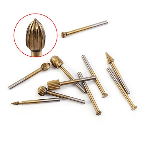 20pcs 1/8inch Shank HSS Titanium Coating Rotary Burr Routing Bit Set Milling File Cutter Woodworking Carving Tools