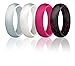 ROQ Silicone Wedding Ring for Women, Affordable Silicone Rubber Wedding Bands - White, Black with Glitter Sparkle Pink, Pink, Metal Look Silver - Size 8