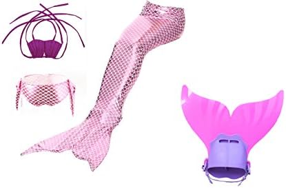 Smile Style Mermaid Tail with Mono Fin Swimsuit Girl's Sparkle Charming Swimwear 4pcs Set
