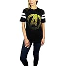 Marvel Womens Avengers Logo Varsity Football Tee Gold/Black (Gold/Black, Large)