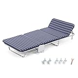 Camping bed Folding Guest Single Beds with Mattresses Portable Lounge Chair with Adjustable Backrest and Free Pillow