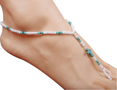 1 Pc stretch Barefoot Sandal Chain Wedding Turquoise Beads Beaded Foot Jewelry Anklet Chain