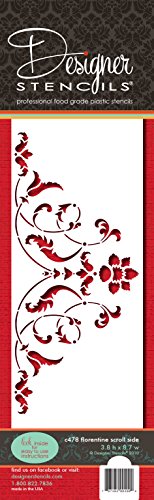 Designer Stencils C478 Florentine Scroll Cake Stencil, Beige/semi-transparent
