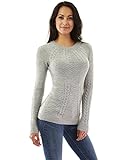 PattyBoutik Women’s Crewneck Raglan Cable Knit Sweater (Light Gray S)