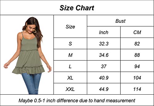 Womens Casual Ruffle Cami Summer Spaghetti Strap Tank Sleeveless Peplum Tops Army Green XL