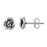 Sterling Silver Rose Flower Stud Earrings - 7mm