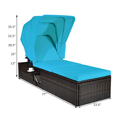 Tangkula Outdoor Chaise Lounge Chair with Folding Canopy, Adjustable