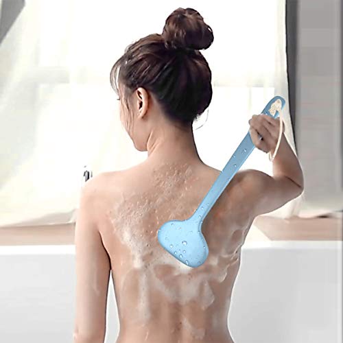 Body Bath Brush with Soft Bristles,18" Long Handle Wet Brushing Back Scrubber for Shower,Gentle Promote Healthy Glowing Skin and Beauty(Blue)