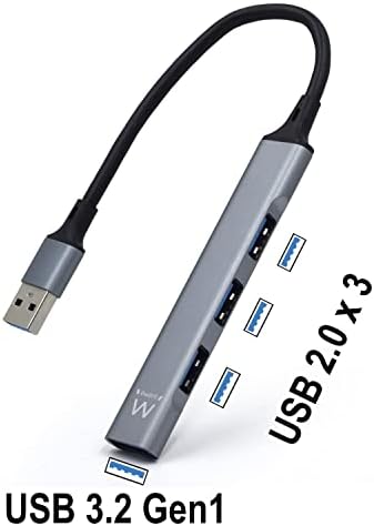 EW1144 USB A Hub, 4 Port Ultra Slim Data Hub, Hub con 3 USB A 2.0, 1 USB A 3.2 Port, Slim Type A Hub for Macbook Pro/Air, Laptop, PS5/PS4 and Mac OS, Windows, Android Systems, Aluminium