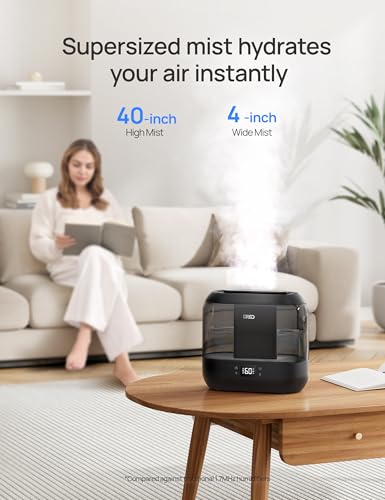 DREO Smart Humidifier for Bedroom Baby, 4L Cool Mist Humidifiers for Home, 28dB Quiet Humidifier, LED Display, Humidity Sensor, Oil Diffuser, 36H Runtime, Nightlight, Top Fill, Touch/APP/Voice Control
