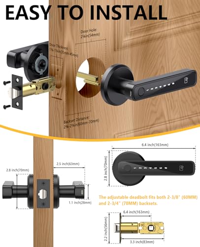Amerdeco Smart Fingerprint Door Lock, Biometric Keyless Entry Door Lock with APP - Cards - Backup Key - Fingerprints - Codes for Bedroom Hotel Office Apartment and More(Black)