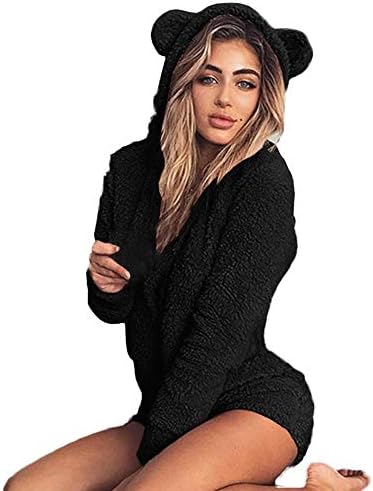 VESNIBA 2018 Women's Hooded Autumn Cute Shorts Rompers Home Service Jumpsuit