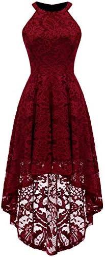 DressystarWomen's Halter Floral Lace Cocktail Party Dress Hi-Lo Bridesmaid Dress
