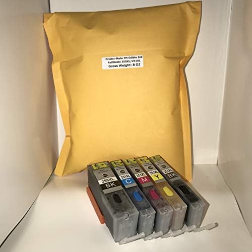 Printer-Mate TM Replacement Edible Refillable Ink 5 Pack for PGI 250 CLI 251 HIGH YIELD MG5420, MG5520, MG6420, MG6620 CAKE PRINTING With Resettable Chips