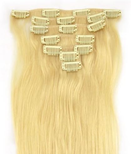 Clip in Remy Extensions 100% Real Human Hair Extension 613# bleach blonde 18inches 70g