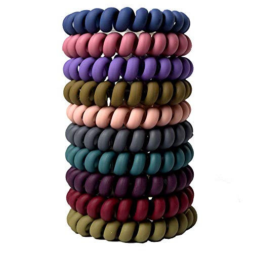 10 Pcs Spiral Hair Ties No Crease, Colorful Traceless Hair Ties, Elastic Coil Hair Ties, Matte Phone Cord Hair Ties, Waterproof Hair Coils for Women Girls, Multicolor