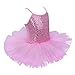FEESHOW Girls Sequined Camisole Ballet Tutu Dress Skirted Leotard Ballerina Glittering Dance wear Costumes (4-5, Pink)