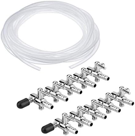 Asayu 2Pcs 5-Way Air Flow Control Lever Valve for Aquarium with 5M/16.4 Feet Standard Airline Tubing for Fish Tank