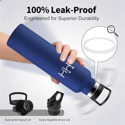 Botella Térmica 1L, Cantimplora Acero Inoxidable con Pajita, Doble Pared al Vacío, sin BPA, Antiderrame, Apta Refrescos, Reutilizable para Oficina, Camping, Trabajo, Escuela