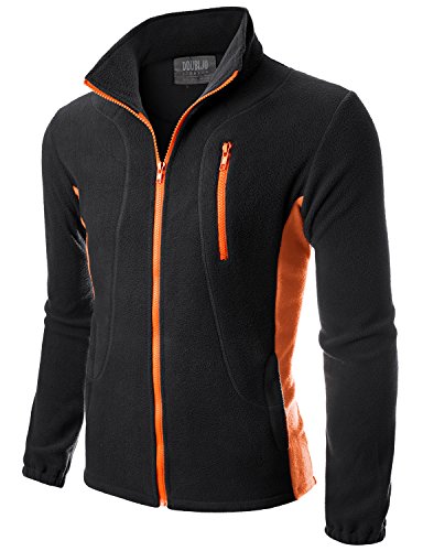 Doublju Mens Colorblock Long Sleeve Basic Lightweight Fleece Jacket BLACKORANGE,S