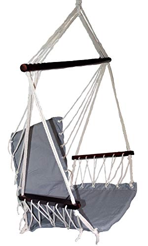 OKSLO Omni patio swing seat hanging hammock cotton rope chair with cushion seat - gray