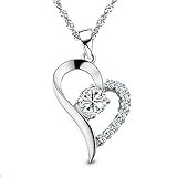 Charm Rhodium Plated Half with Cubic Zirconia Cz Diamond Accent Sterling Silver Open Heart Pendant Necklace for Women or for Girlfriend with Chain18