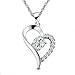 Charm Rhodium Plated Half with Cubic Zirconia Cz Diamond Accent Sterling Silver Open Heart Pendant Necklace for Women or for Girlfriend with Chain18"