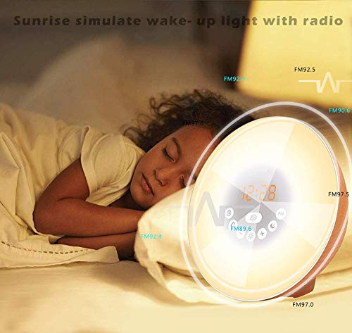 Sunrise Alarm Clock, Wake Up Light with 7 Colored Sunrise Simulation & Sleep Aid Feature, FM Radio, 6 Natural Sound and Snooze for Kids Adults Bedrooms (Brown-Wood) - Thumbnail 2