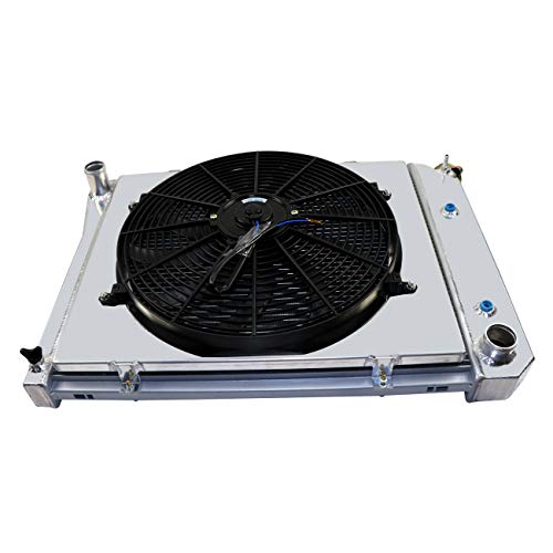 Primecooling 3 Row All Aluminum Radiator +Fan (16 Inches Dia.) w/Shroud for 1969-74 Nova/Firebird, 1971-73 Camaro/Impala Caprice, Multiple GM Models