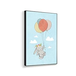Framed Canvas Wall Art for Living Room, Bedroom Cartoon Bunny Canvas Prints for Home Decoration Ready to Hanging - 16x24 inches