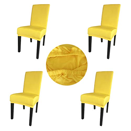 Spandex Fabric Stretch Removable Washable Dining Room Chair Cover Protector Seat Slipcovers (Bright Yellow) - Thumbnail 7
