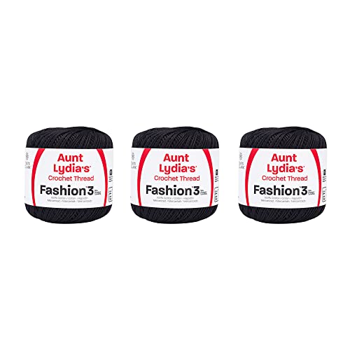 Aunt Lydia Fashion Black Crochet - 3 Pack of 150y/137m - Cotton - Gauge 3 - Crochet