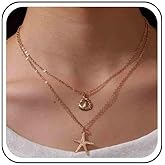Ximdble Vintage Layered Starfish Choker Necklace Shell Conch Pendant Necklace Gold Scallop Choker Necklace Boho Sea Star Pendant Necklace for Women