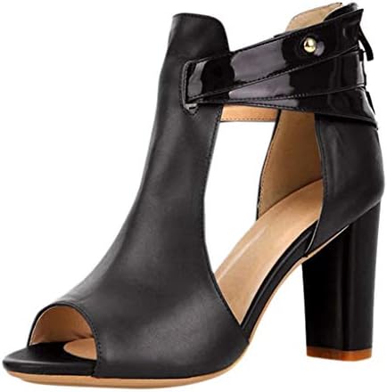 Women's Open Toe Leather Sandals, High Heel Zipper Sandals Thick Heel Short Boots Single Shoes