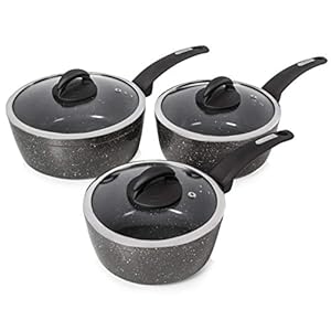Tower-T81212-Cerastone-Non-Stick-Induction-Saucepans-Sets-Easy-Clean-Ceramic-Coating-Forged-Aluminium-Graphite-3-Piece Tower T81212 Cerastone Forged 3 Piece Saucepan Set with Non-Stick Coating and Soft Touch Handles,18/20/22cm, Graphite