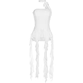 FlyCC Womens Sleeveless Backless Going Out Crop Tank Top Sexy Asymmetrical Ruffle Flowy Trendy Summer Tops Outfits