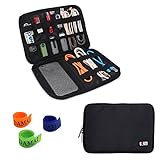 BUBM Universal Cable Organizer Electronics Accessories Case USB Drive Shuttle with Cable Tie (Medium-Black)