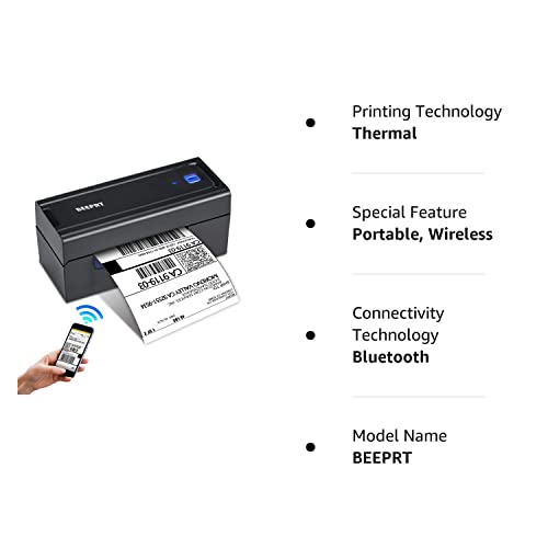 beeprt Bluetooth Shipping Label Printer - Wireless 4x6 Thermal Label Printer for Shipping Packages, Desktop Label Printer Compatible with Shopify, Ebey, Amazon, Etsy, FedEx, UPS, Small Business