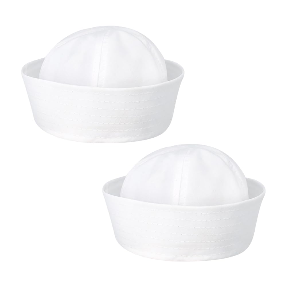 FSSTUD 2 Pcs Plain White Sailor Hat Adult Yacht Captain Hat Nautical Theme Party Hats Navy Style Sailor Cap