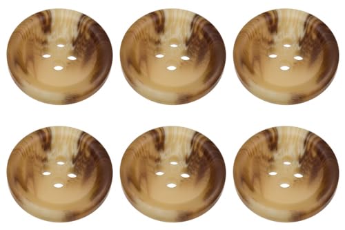 Pack of 6 Light Mixed Brown 15mm Round Faux Horn Sew On Plastic Buttons for Skirts Trousers Suits Shorts Flat 4 Holes 24L