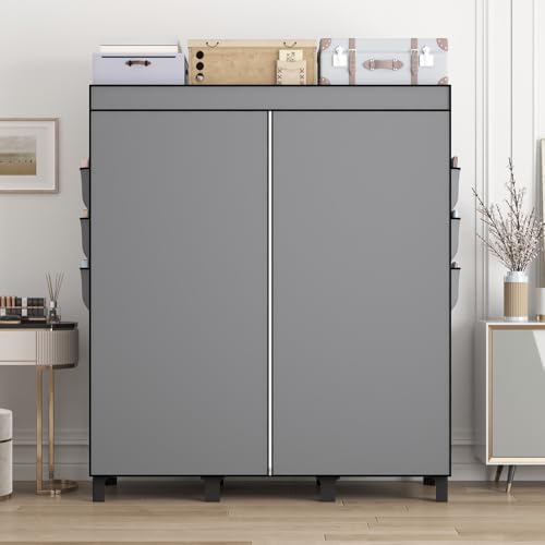 Dongliangqinying Armoire en tissu portable 130x45x170cm | Penderie pliable, 3 zones suspension, 18 poches latérales, range vêtements, sacs, chaussettes pour chambre, dortoir