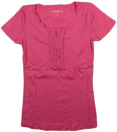 Eddie Bauer Women's Ruffle Front V-Neck Tee (Honey Suckle, Small)